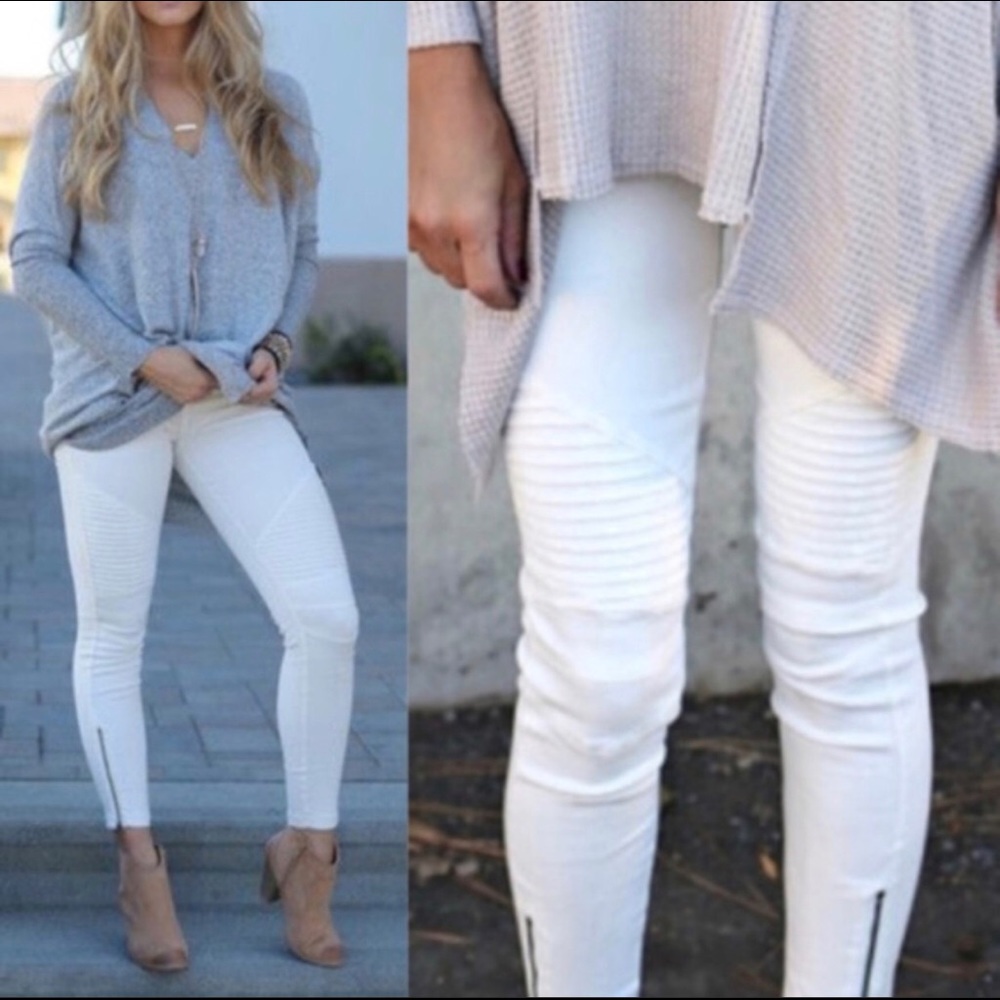 Stretchy Biker/Moto Pants in White